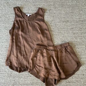 Lunya Silky Brown Women's Sleep Set — Tank Top & Shorts size small